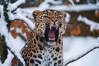 Roaring Leopard In Winter