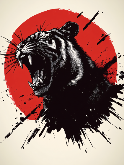 Roaring Panther with Red Sun