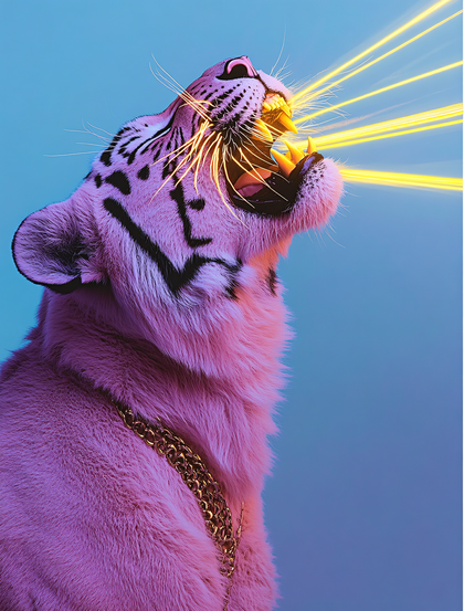 Roaring Pink Tiger with Golden Rays