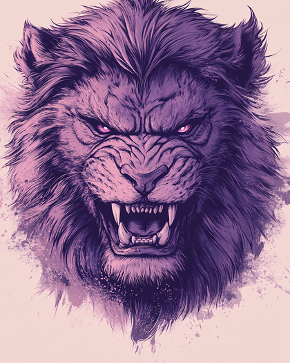 Roaring Purple Lion Head