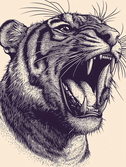 Roaring Tiger Head Illustration