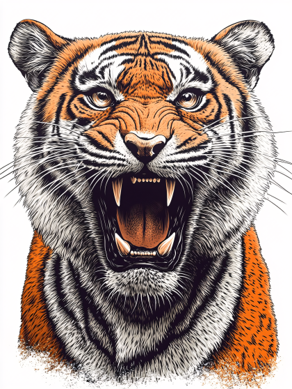 Roaring Tiger Head Illustration