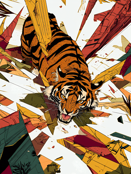 Roaring Tiger In Abstract Style