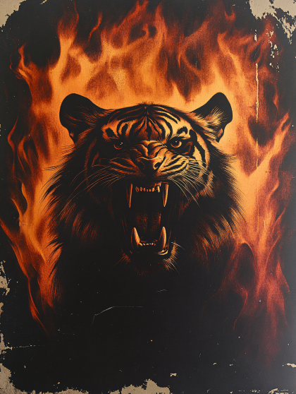 Roaring Tiger in Flames