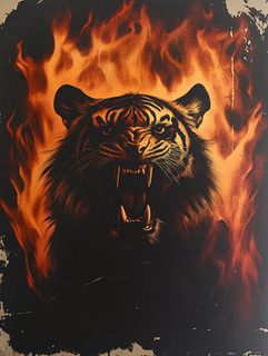 Roaring Tiger in Flames