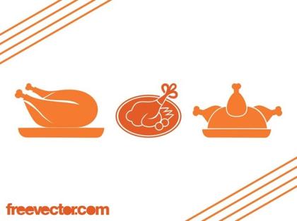Roast Poultry Icons Free Vector
