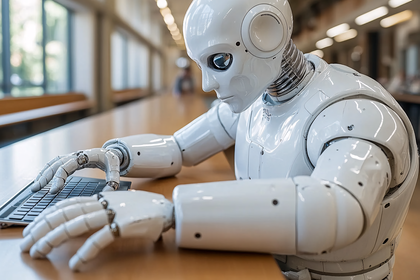 Robot Working on a Laptop