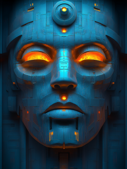 Robotic Face Statue