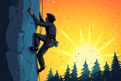 Rock Climber Silhouette At Sunset