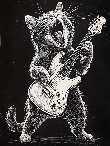 Rocker Cat Playing Electric Guitar