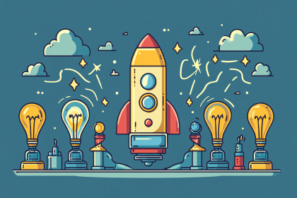 Free Download Rocket Launch with Idea Bulbs Vector Illustration