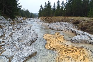Rocky Riverbed With Golden Swirls