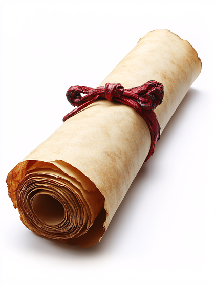 Rolled Parchment Scroll With Red Ribbon
