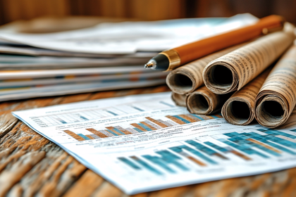 Rolled Up Documents And Pen On Financial Report