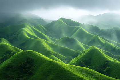 Rolling Green Hills in Mist