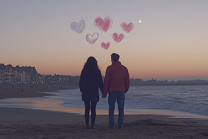 Romantic Beach Sunset Hearts