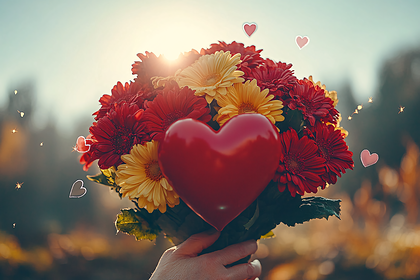 Romantic Bouquet With Heart And Sunset