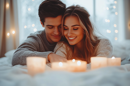 Romantic Couple Cuddling Near Candles