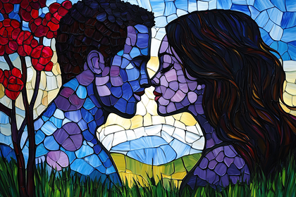 Romantic Couple Kiss Stained Glass