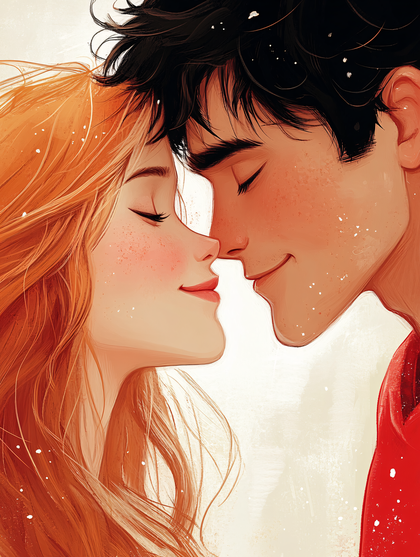 Romantic Couple Nose To Nose Illustration