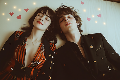 Romantic Couple with Hearts
