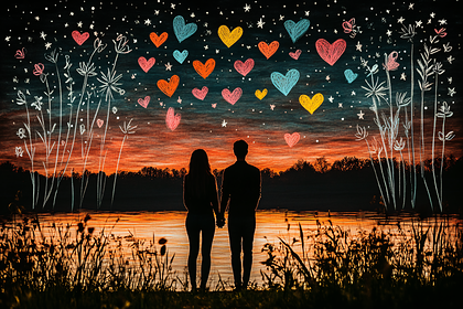 Romantic Dusk Drawn Hearts