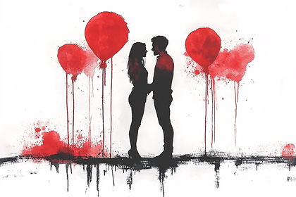 Romantic Encounter with Red Balloons