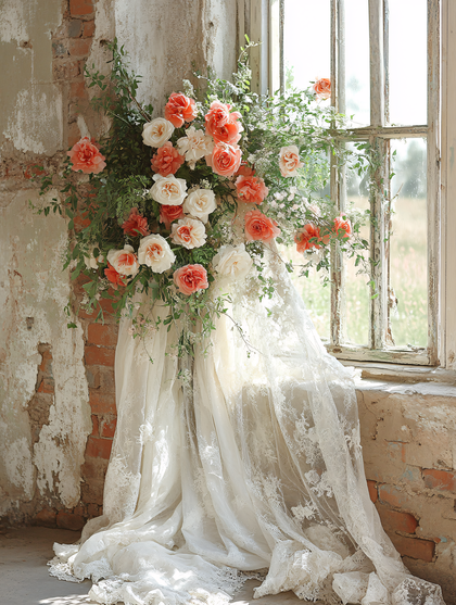 Romantic Roses and Lace Window