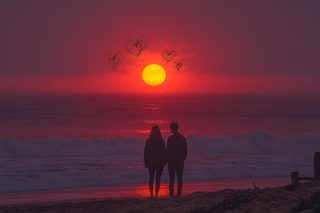 Romantic Sunset Beach Hearts