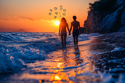 Romantic Sunset Beach Stroll