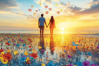 Romantic Sunset Beach Walk