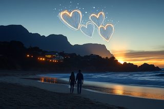 Romantic Sunset Beach Walk With Hearts