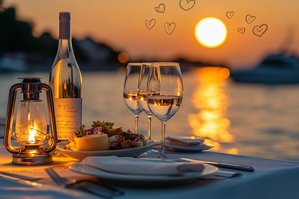 Romantic Sunset Lakeside Dinner