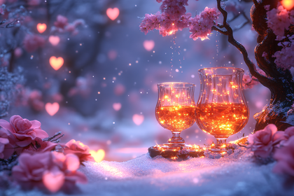 Romantic Valentine Toast In Winter Garden