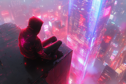 Rooftop Contemplation Cyberpunk City