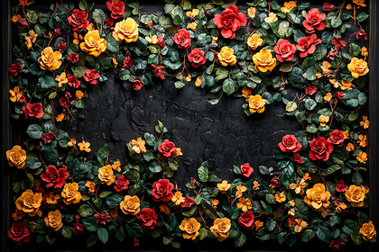 Rose Floral Frame On Black Background