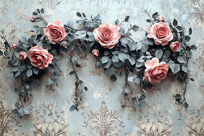 Rose Garland On Ornate Wallpaper