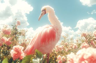 Roseate Spoonbill In A Rose Garden