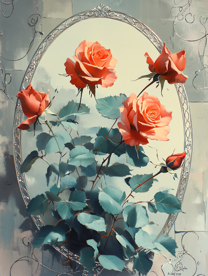 Roses in a Mirror Frame