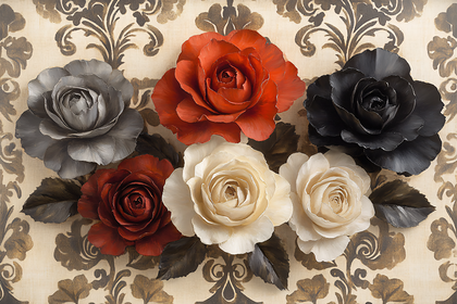Roses On Damask Background