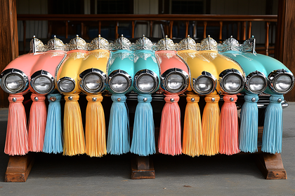 Row Of Colorful Car Hoods With Tassels