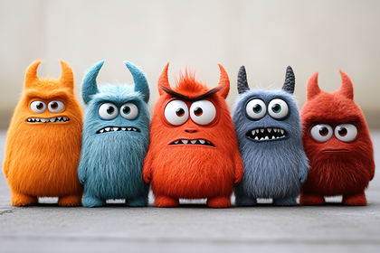 Row of Colorful Monster Characters