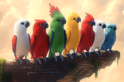 Row of Colorful Parrot