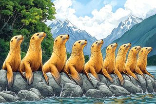 Row Of Sea Lions