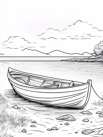 Rowboat On Shoreline Illustration