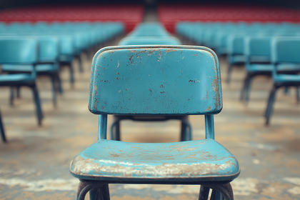 Rows Of Worn Blue Auditorium Seats
