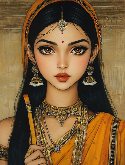 Royal Indian Woman Holding Brush