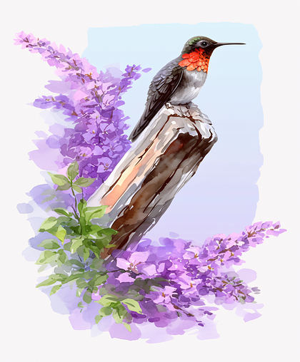 Ruby Throated Hummingbird And Lilac