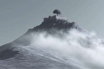 Ruined Castle Peak In Fog