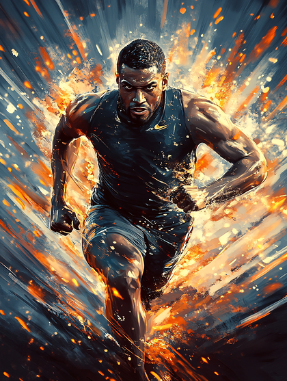 Running Athlete In Fiery Burst